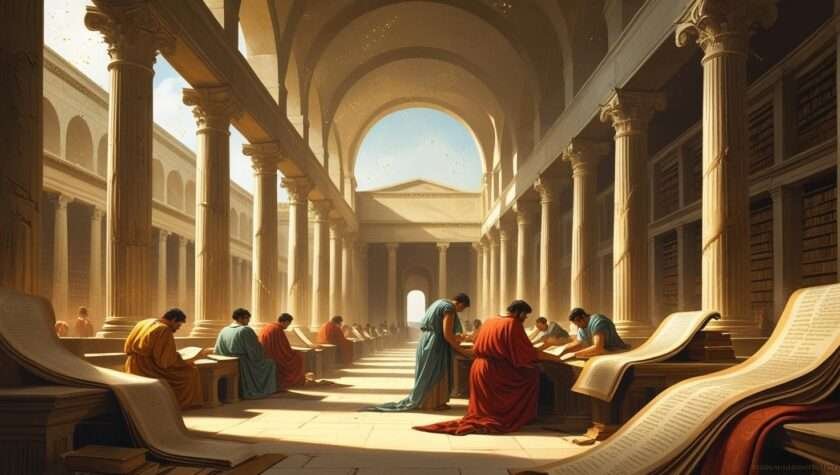 275 Years of Ptolemies: Glory and Destruction | A Glorious Fall! 4 prompt ancient library of alexandria with tall columns scrolls scholars 20250803 081322 00009148233183550342402