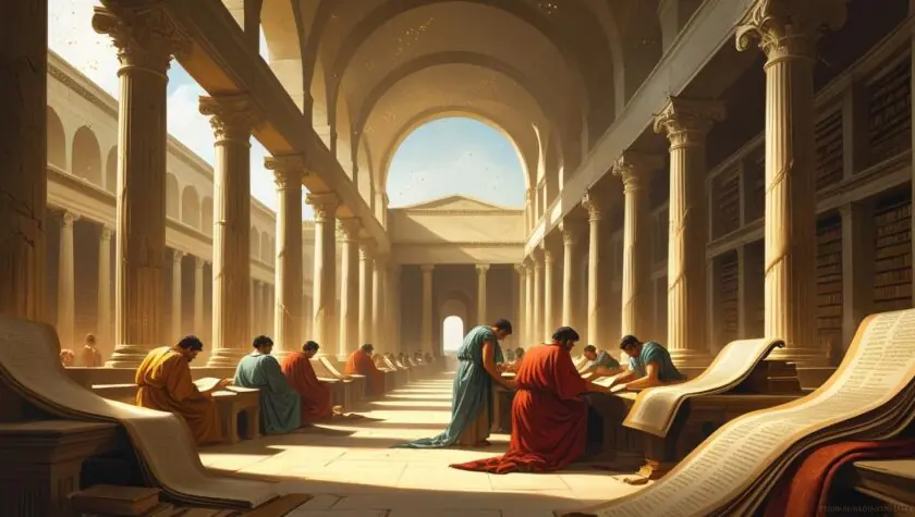 275 Years of Ptolemies: Glory and Destruction | A Glorious Fall! 4 prompt ancient library of alexandria with tall columns scrolls scholars 20250803 081322 00009148233183550342402